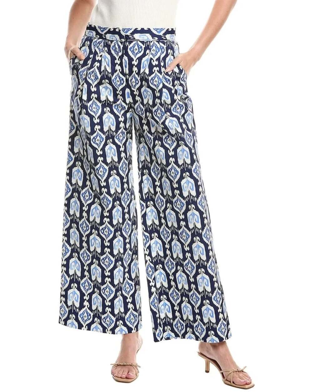 J Mclaughlin Amal Size 4 Navy BlueWide Leg Geometric High Rise Career Pants NWT